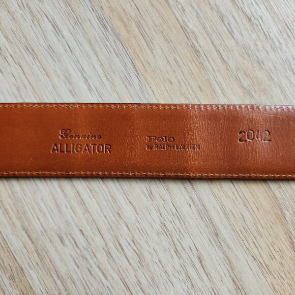 Polo by Ralph Lauren Genuine Alligator 1.5 Inches Wide Belt Buckle Brown - Picture 8 of 8